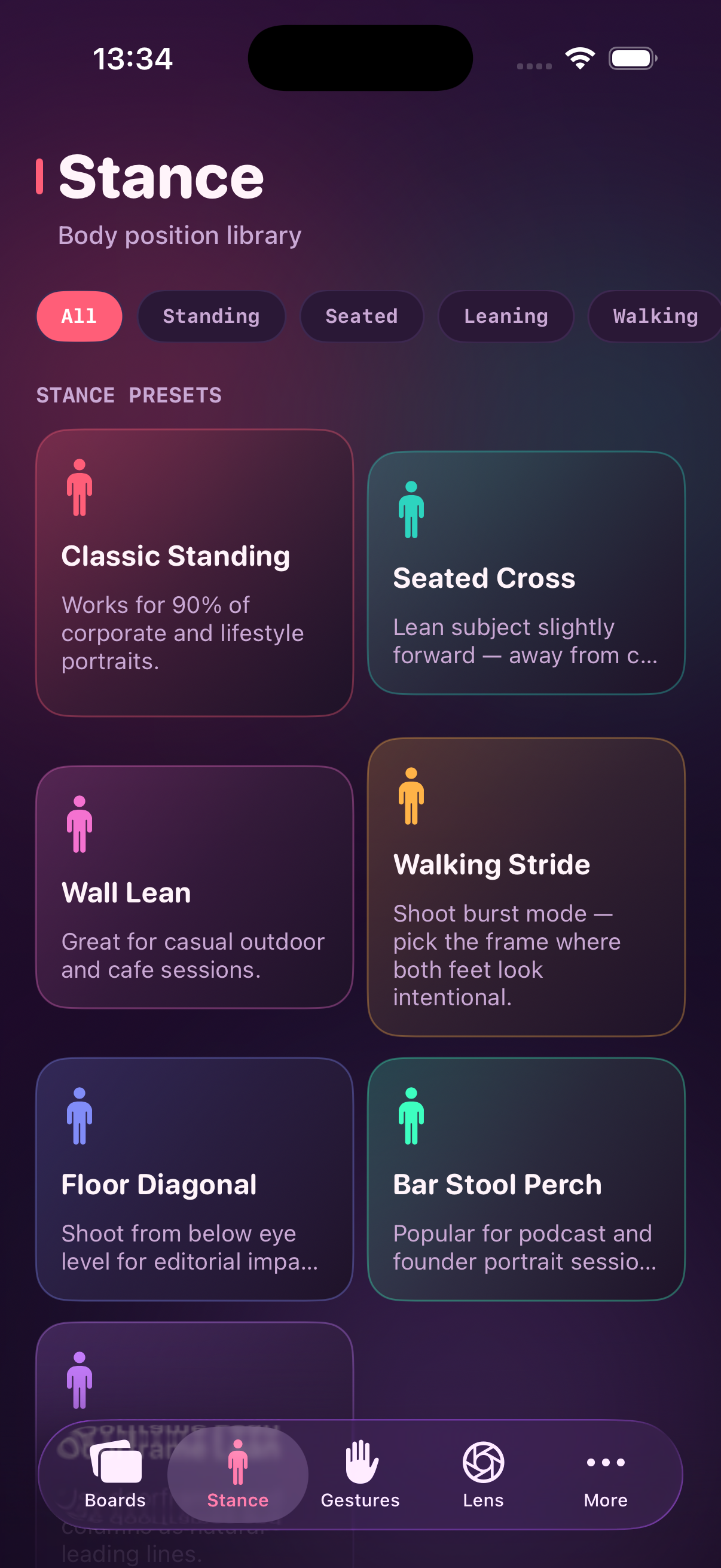PoseFrame boards home screen
